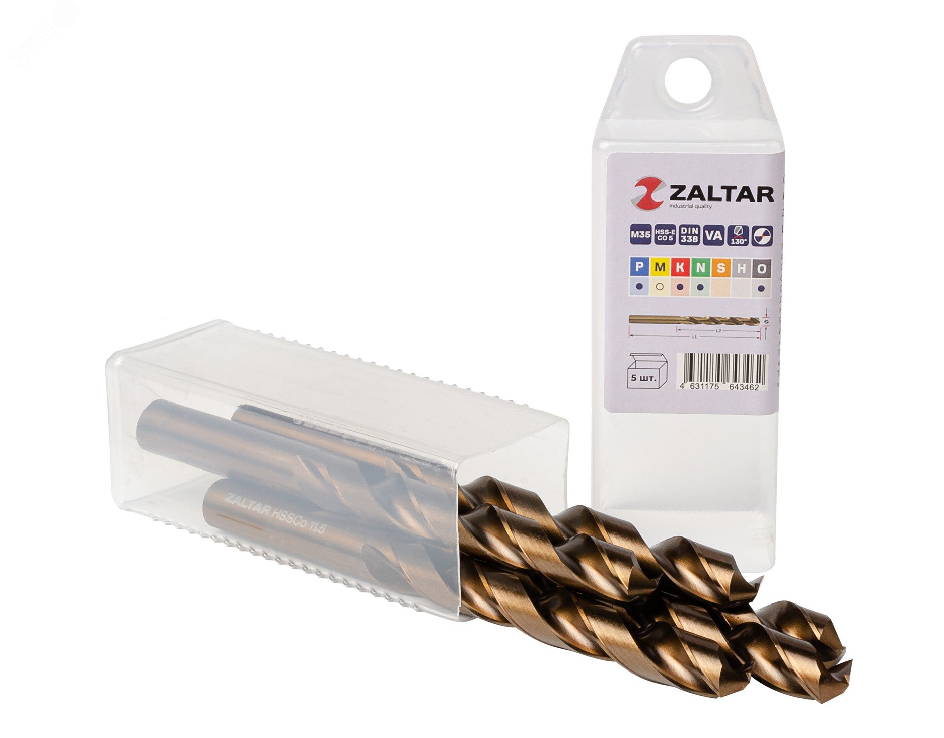 Изображение товара Комплект сверл по металлу промышленного качества HSS-E Co5 M35 DIN 338 5 шт