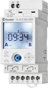 Изображение товара Реле времени цифровое недельное, монтаж на рейку 35мм, 2СO 16A, питание 110…230B AC/DC, NFC, ширина 35мм, степень защиты IP20 (шт)