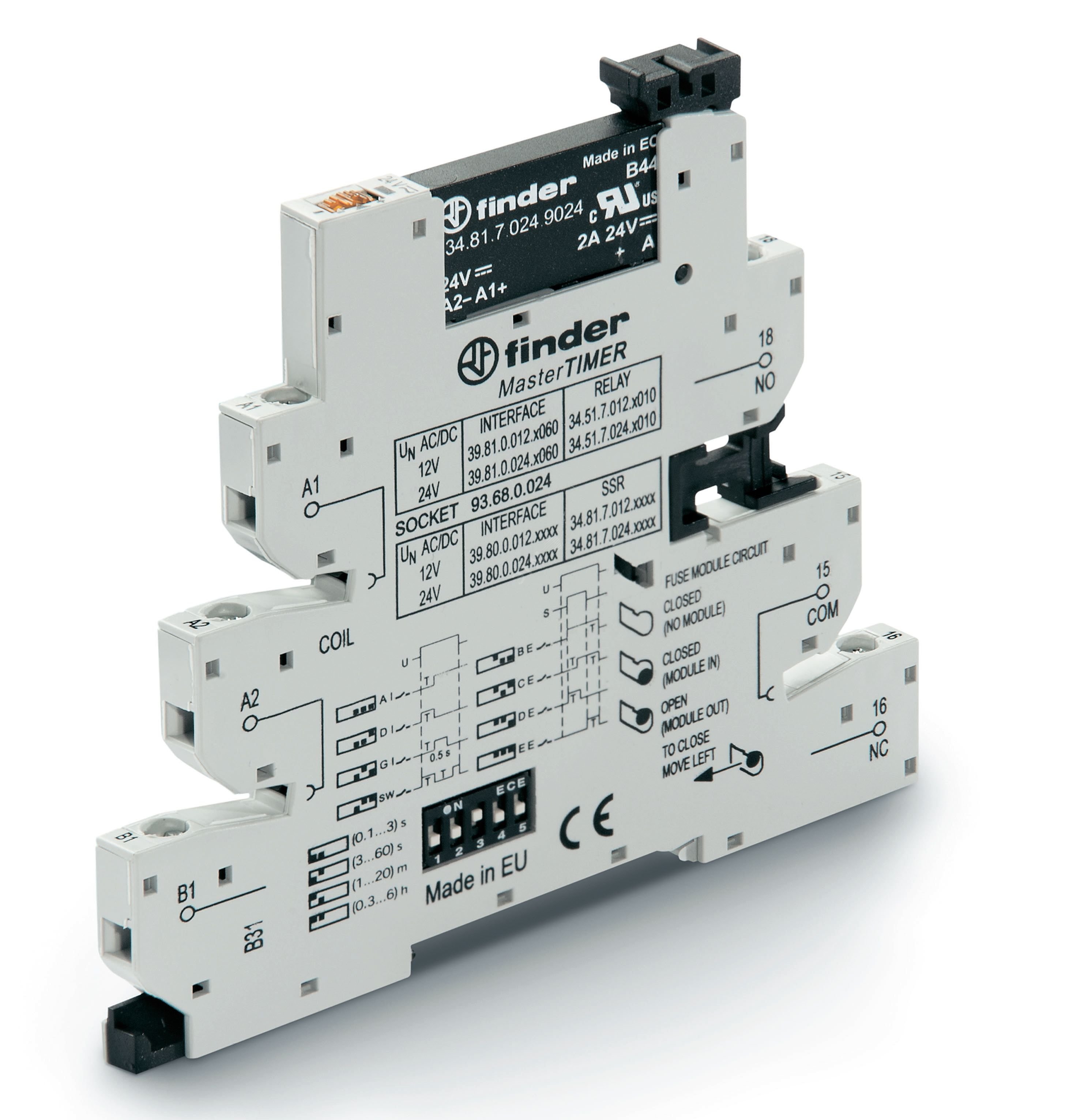 Модуль интерфейсный сборка 34.81.7.024.9024 + 93.68.0.024, твердотельное реле с таймером, MasterTimer мультифункциональный AI,DI,GI,SW, выход 2A 24В DС, питание 24В АС/DC, IP20, винтовые клеммы