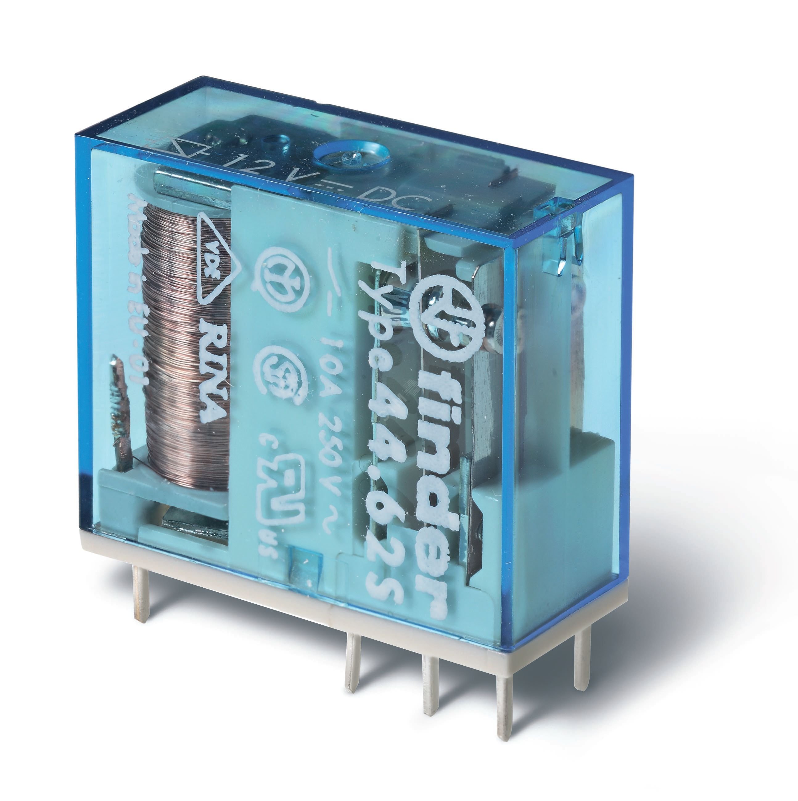 Миниатюрные PCB-реле, выводы с шагом 5мм, Контакты AgNi, Влагозащита, 2CO 10A, катушка DC