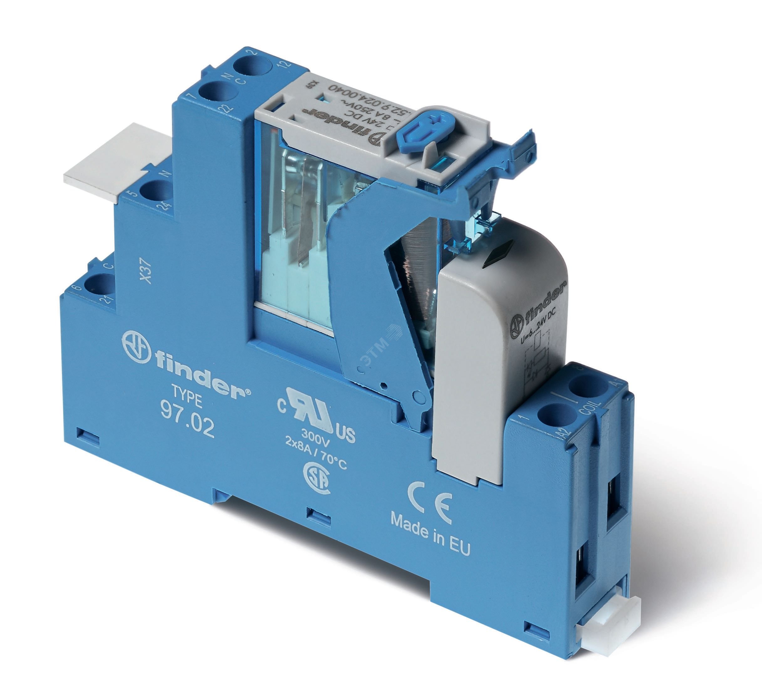 Изображение товара Модуль интерфейсный сборка 46.52.9.125.0040 + 99.02.9.220.99 + 97.02SPA, электромеханическое реле, 2CO 8A, контакты AgNi, питание 125В DC, IP20, винтовые клеммы, пластиковая клипса, LED + диод, тесткнопка + механический индикатор (шт)