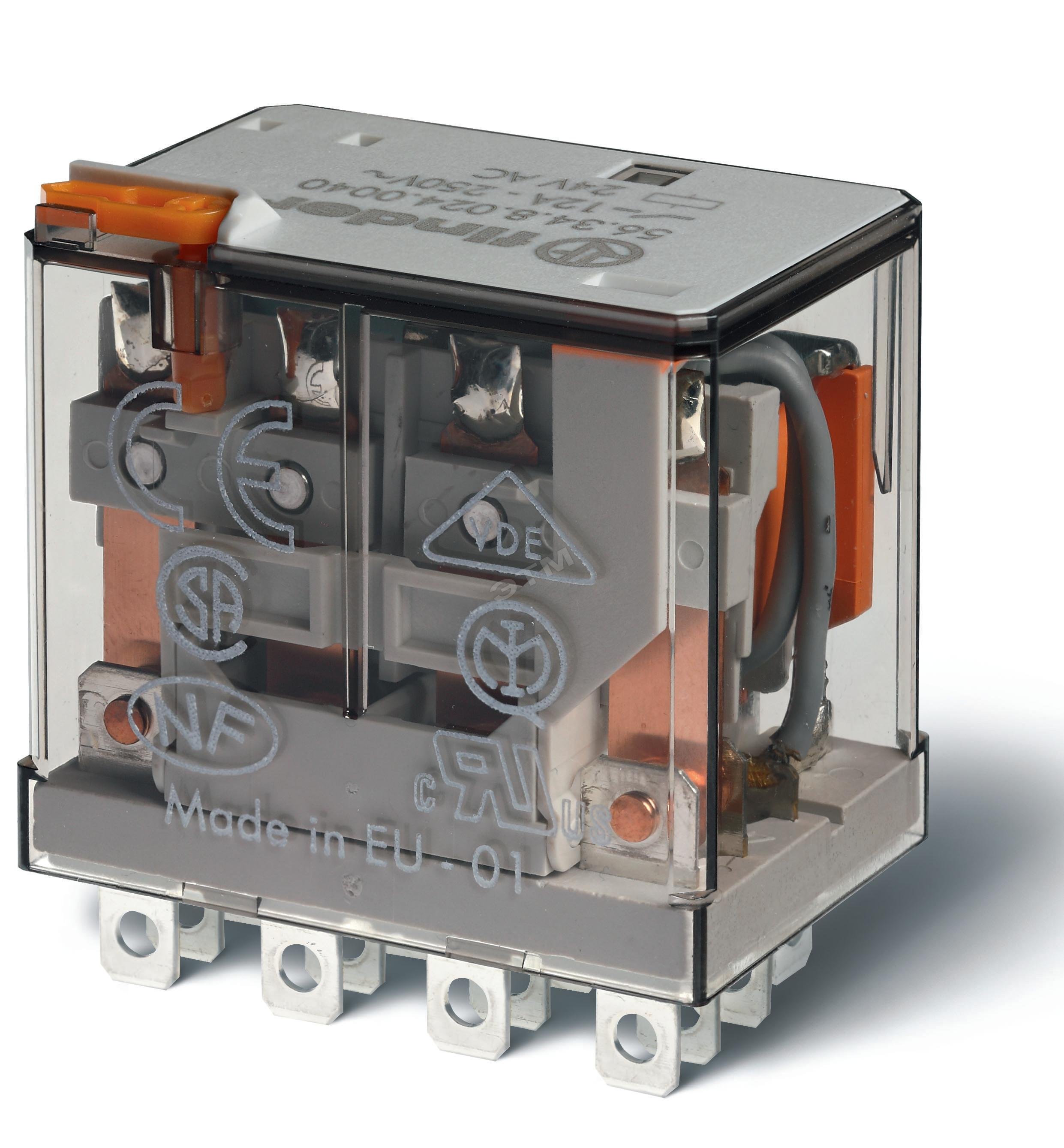 Изображение товара Реле электромеханическое силовое миниатюрное 24V AC Finder с Faston контакты и индикатором