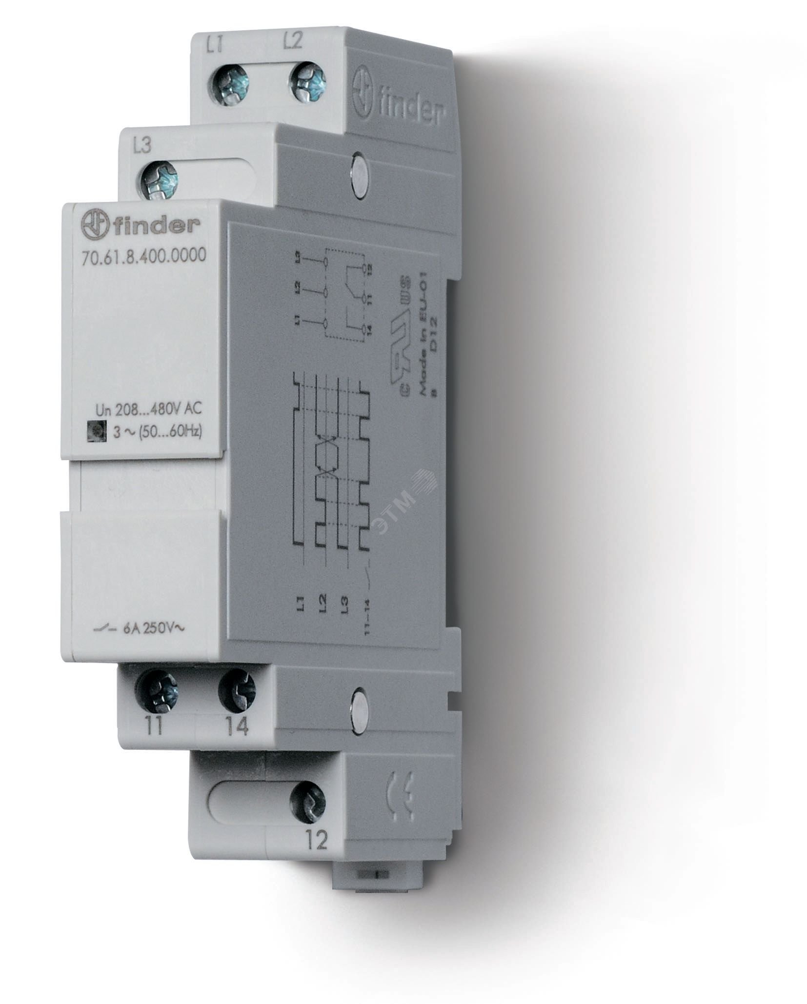 Изображение товара Реле контрольное для 3-фазных сетей, обрыв/чередование фаз, фиксированные регулировки, выход 1CO 6А, модульное, ширина 17.5мм, IP20 (шт)