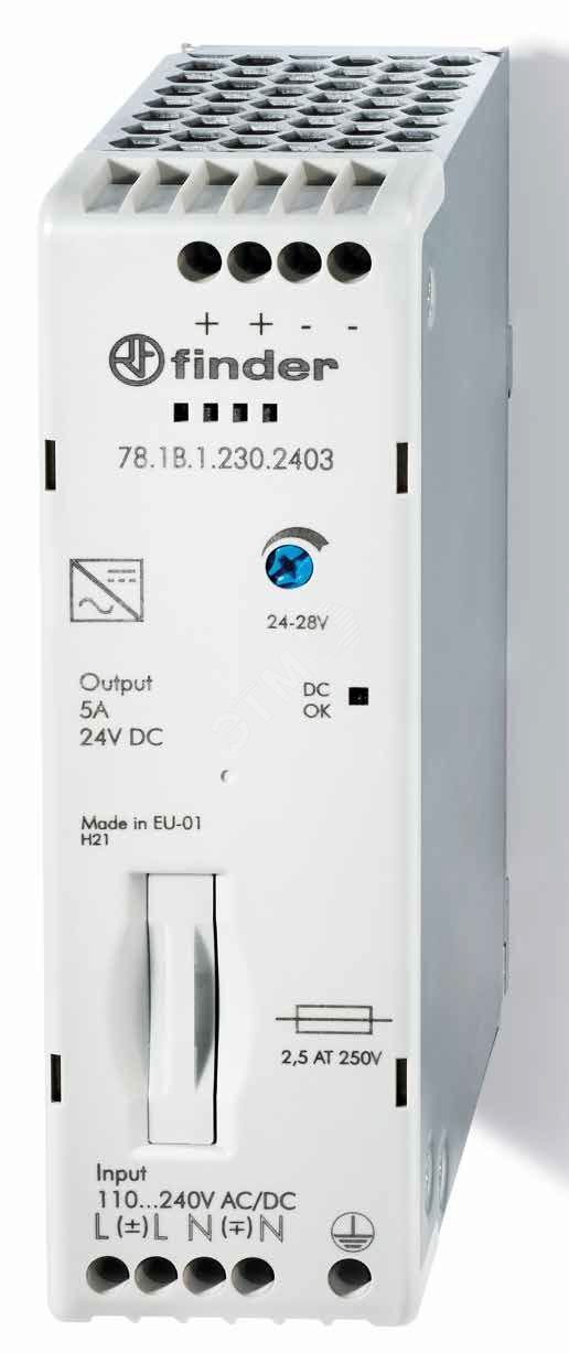 Изображение товара Источник питания импульсный, вход 120...240В AC/220В DC, выход 24В DC, 120Вт, компактный, степень защиты IP20 (шт)