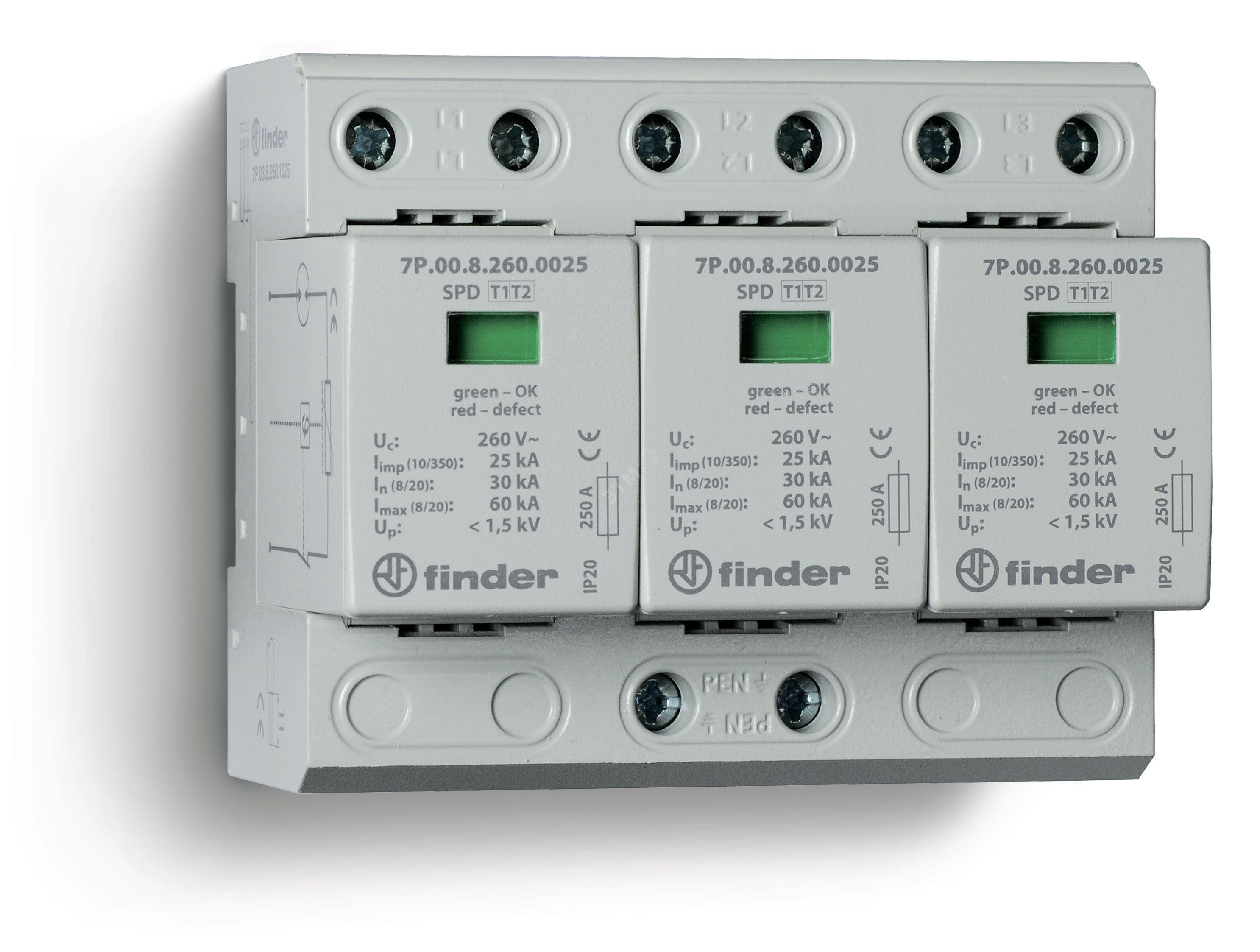 Устройства защиты от импульсных перенапряжений УЗИП тип 1+2 (3 варистор/искровой разрядник)
