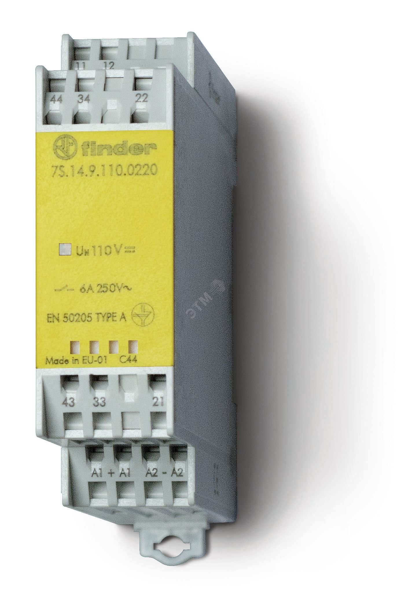 Реле безопасности модульное электромеханическое (реле с принудительным управлением контактами) SIL2, 4NO+2NC 6A, контакты AgNi, катушка 12В DC, ширина 22.5мм, степень защиты IP20 7S.16.9.012.0420PAS FINDER