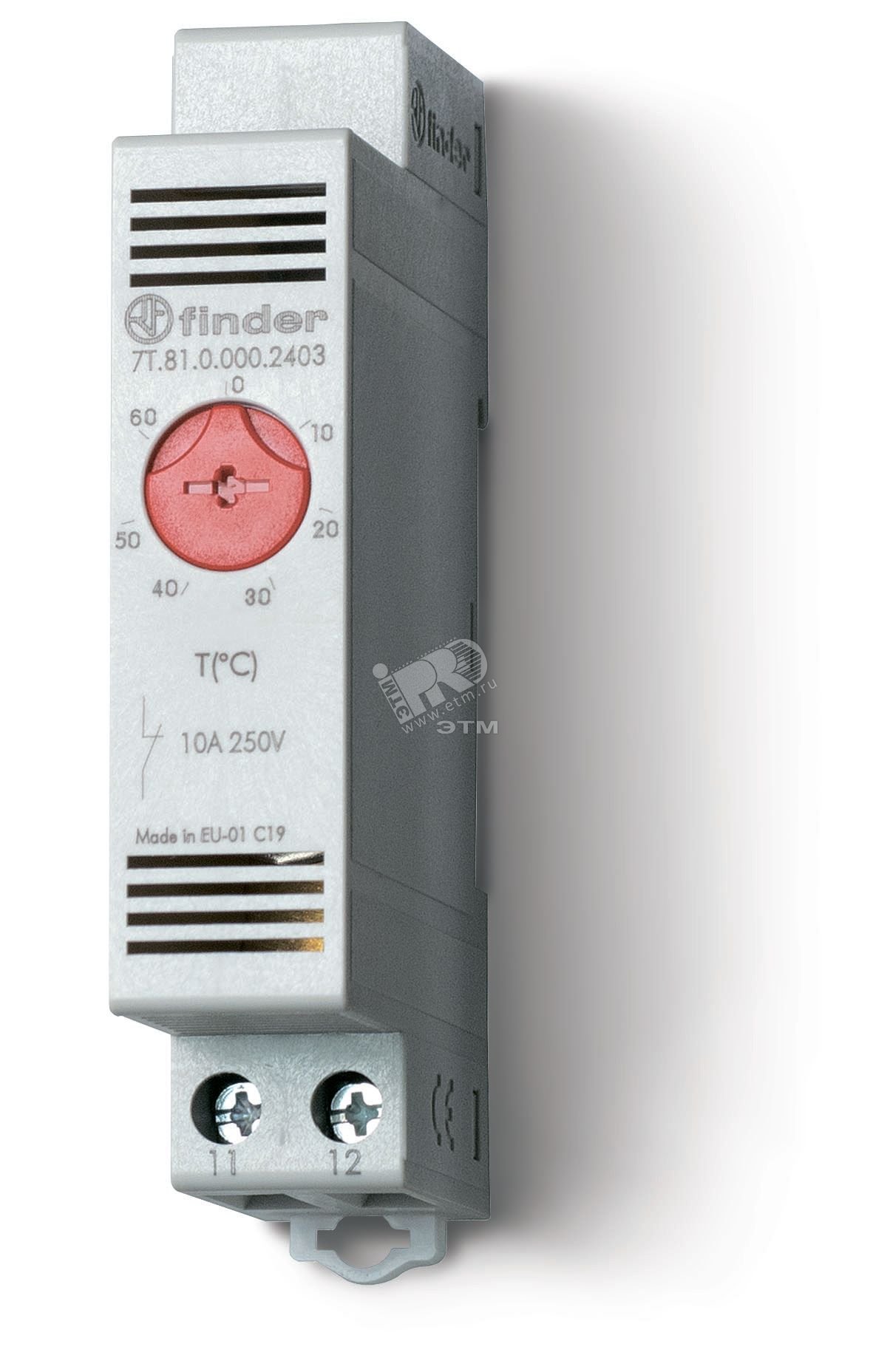 Модульный промышленный термостат NC контакт, диапазон температур (0 … +60) °C, Упаковка с 1 термостатом 7T.81.0.000.2403PAS FINDER