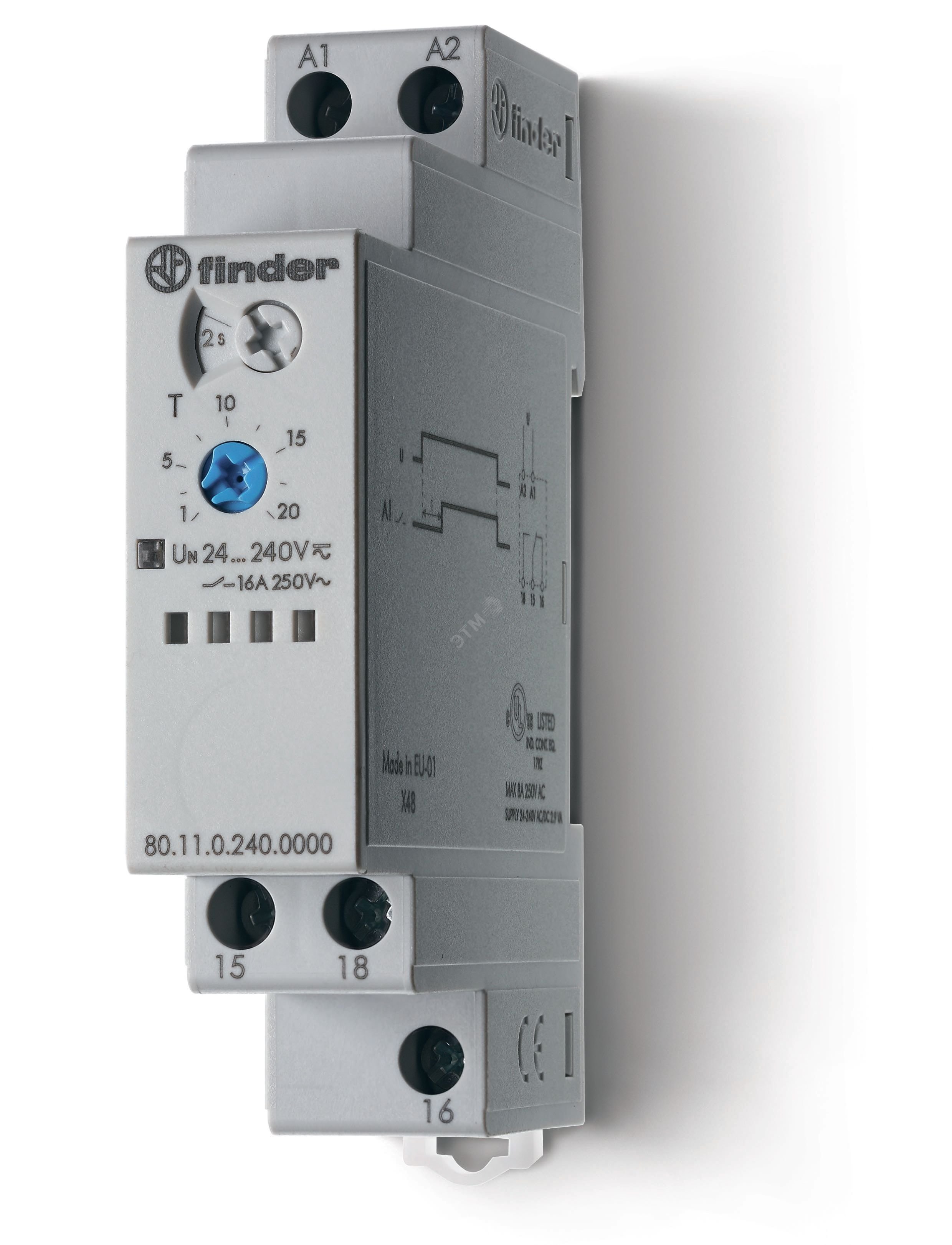 Таймермодульный1-функциональный(AI),питание24…240ВАС/DC,1CO16A,ширина17.5мм,регулировкавремени0.1с…24ч,степеньзащитыIP20