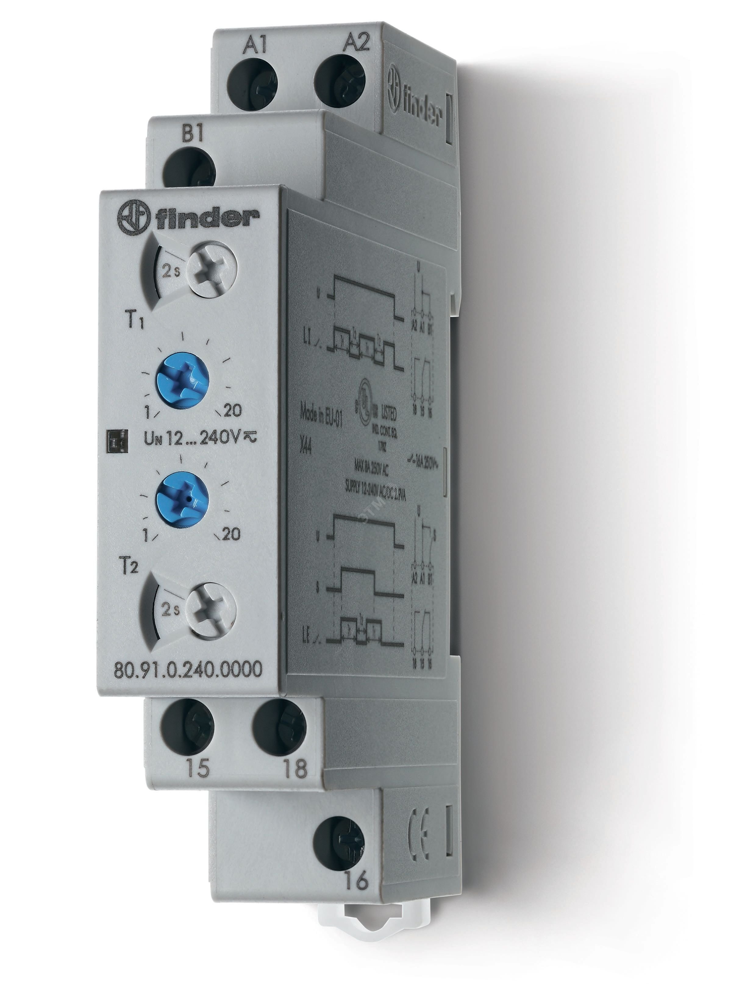 Изображение товара Таймер модульный 2-функциональный (LI, LE), питание 24…240В АС/DC, 1CO 16A, ширина 17.5мм, регулировка времени 0.1с…24ч, степень защиты IP20 (шт)