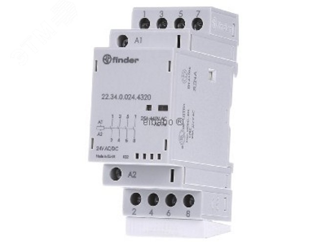 Модульные контакторы 25А, 4 NO, Механический индикатор + Светодиод, Контакты AgSnO2 22.34.0.024.4320 FINDER - превью 2