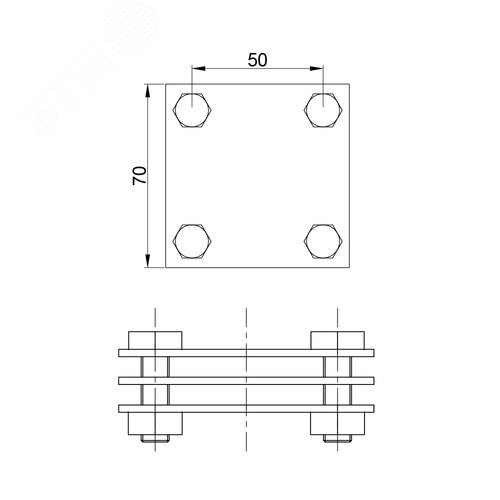 Зажим заземления полоса/полоса крестообразный с пром. пластиной, оцинк. - фото 2