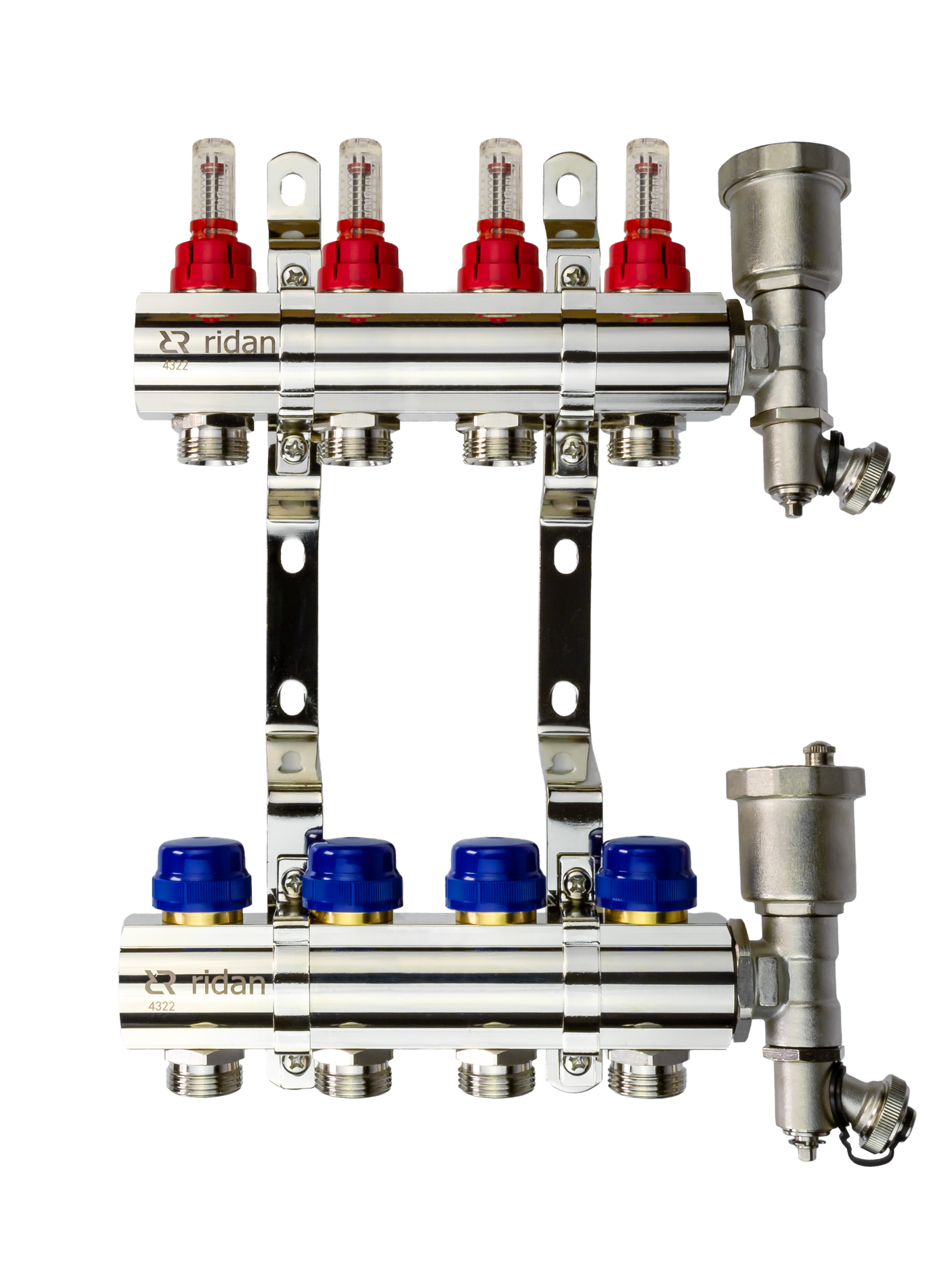 Коллекторная группа FHF-4RF set 4 контура 1'x3/4' с расходомерами, воздухоотводчиками и кронштейнами