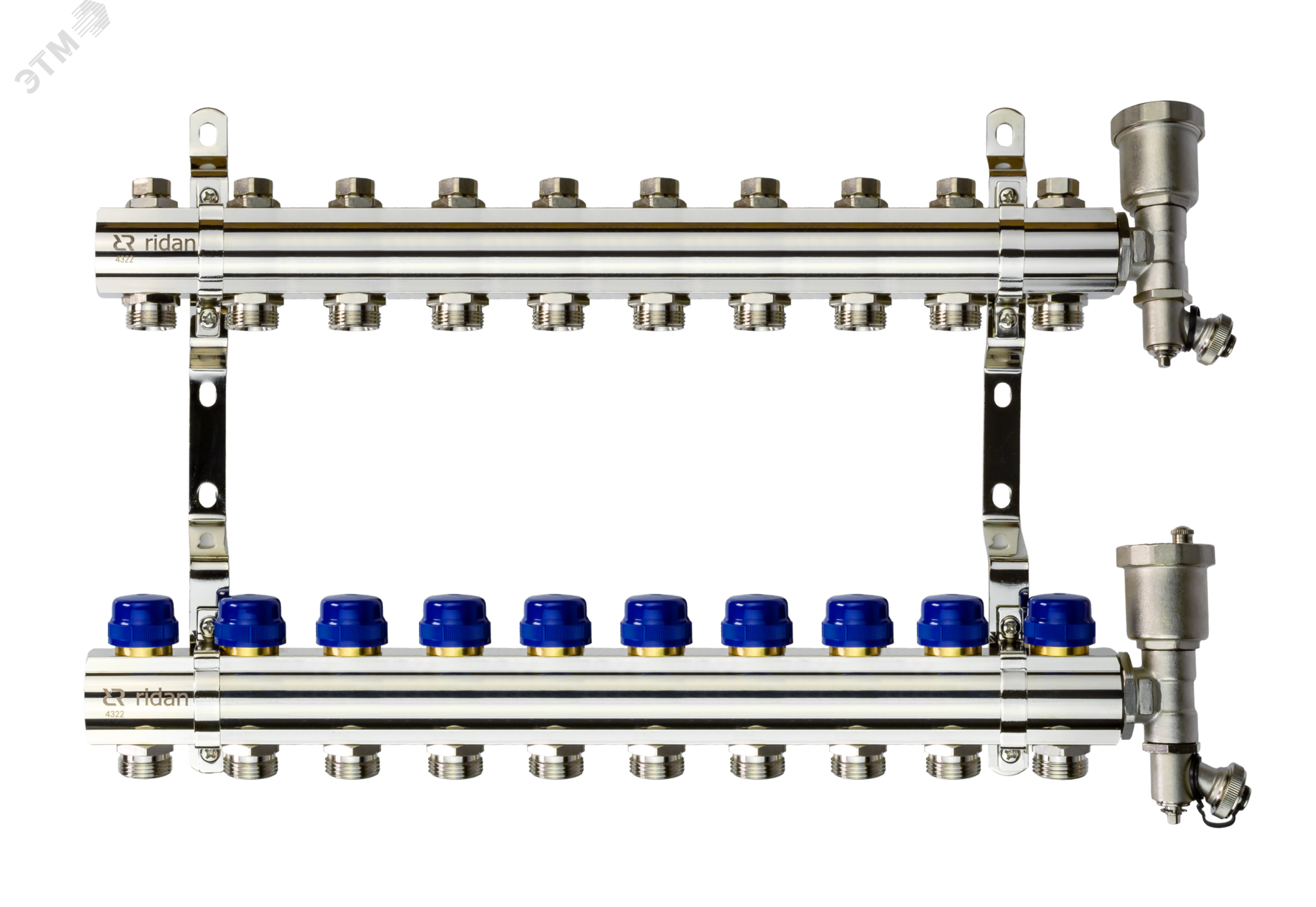 Изображение товара Коллекторная группа FHF-10R set 10 контуров 1'x3/4' c воздухоотводчиками и кронштейнами (шт)
