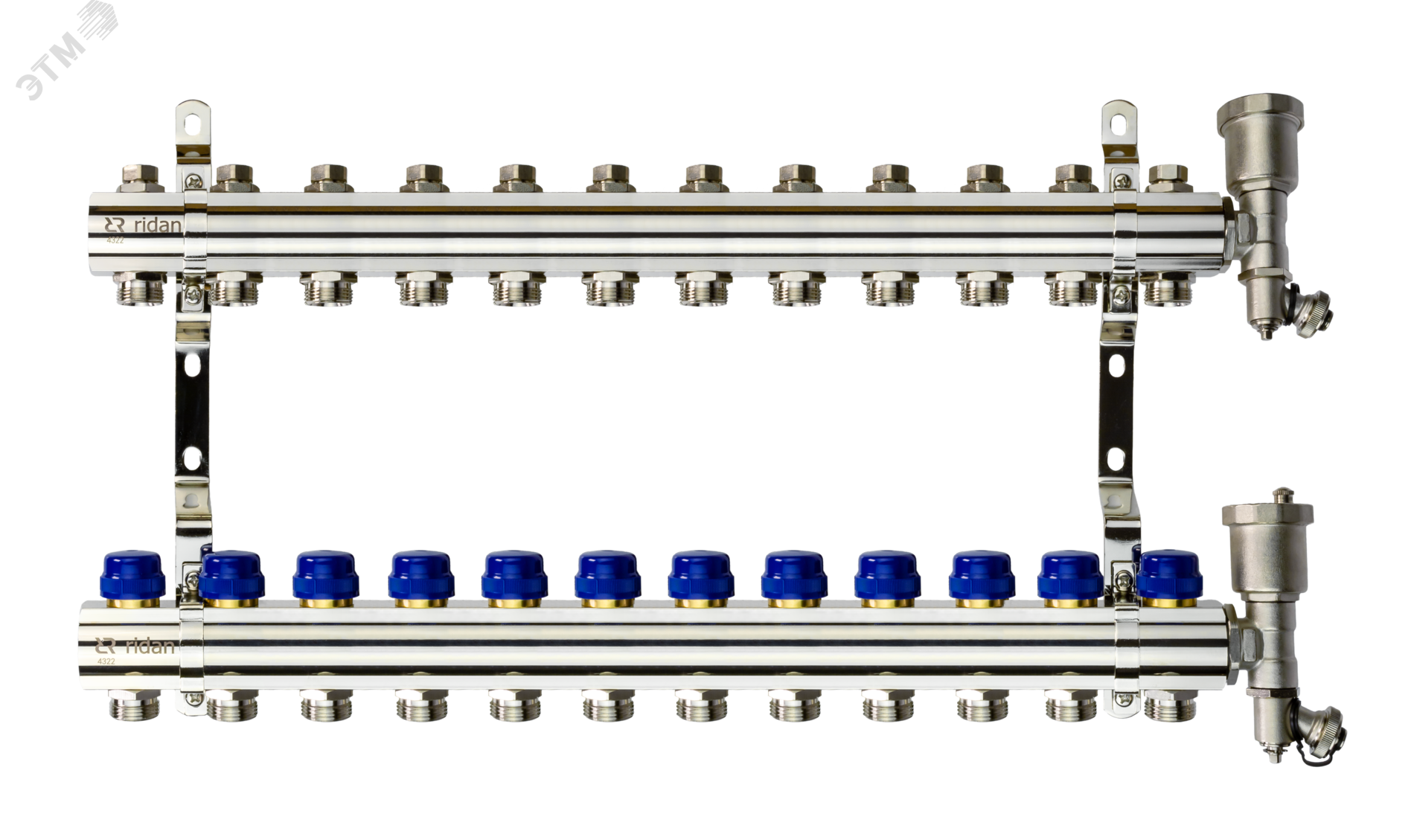 Изображение товара Коллекторная группа FHF-12R set 12 контуров 1'x3/4' c воздухоотводчиками и кронштейнами (шт)