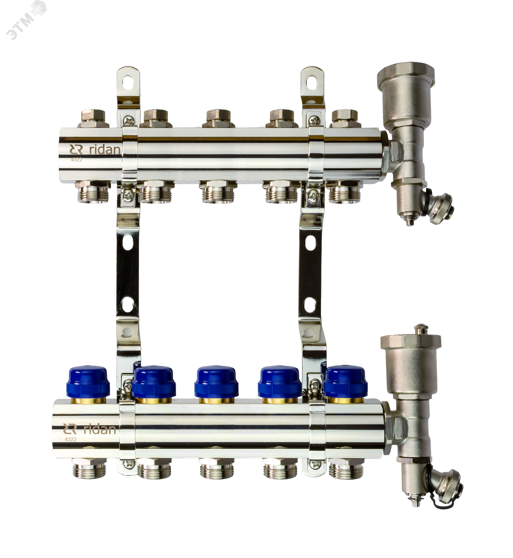 Изображение товара Коллекторная группа FHF-5R set 5 контуров 1'x3/4' c воздухоотводчиками и кронштейнами (шт)