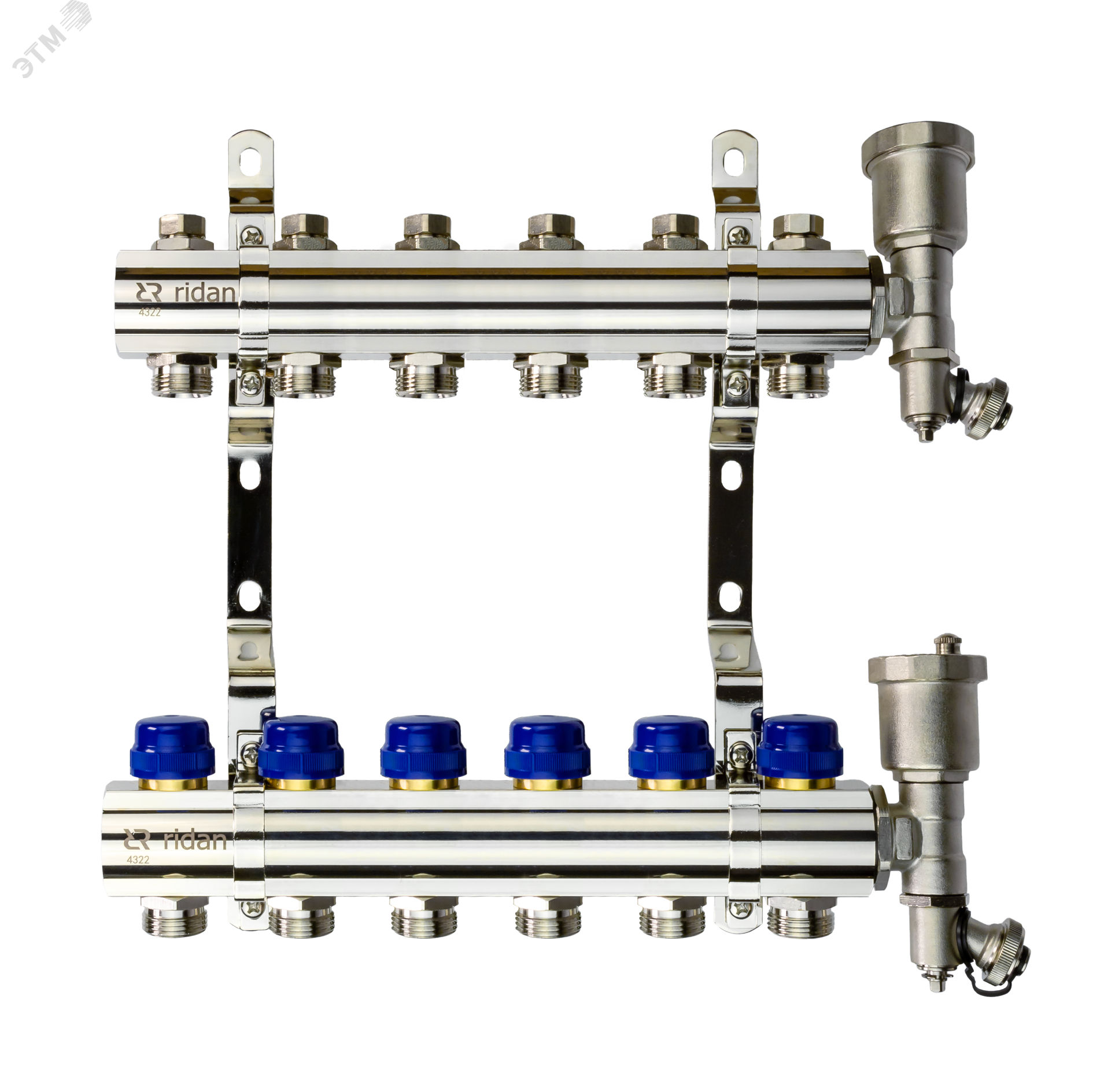 Изображение товара Коллекторная группа FHF-6R set 6 контуров 1'x3/4' c воздухоотводчиками и кронштейнами (шт)