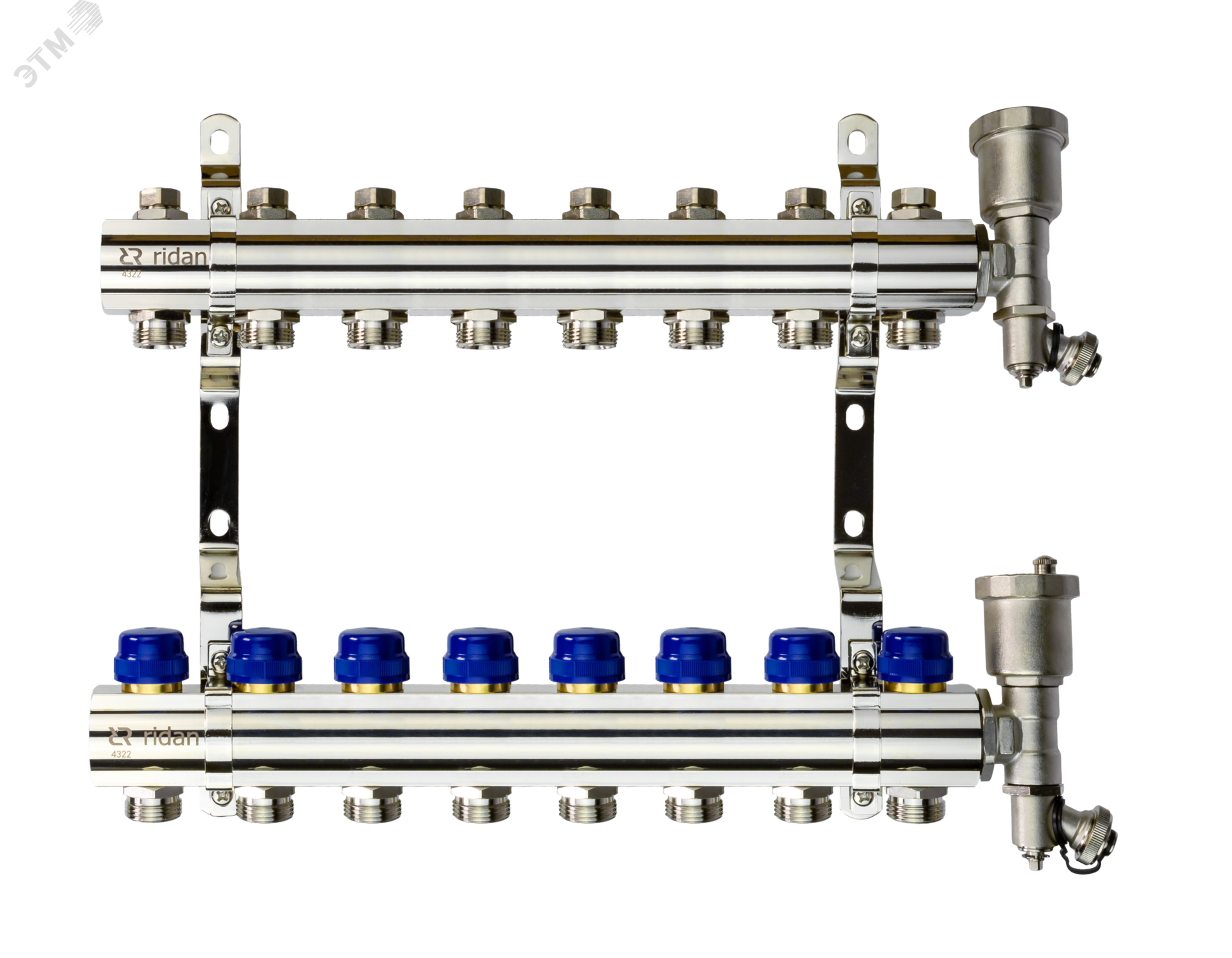 Изображение товара Коллекторная группа FHF-8R set 8 контуров 1'x3/4' c воздухоотводчиками и кронштейнами (шт)