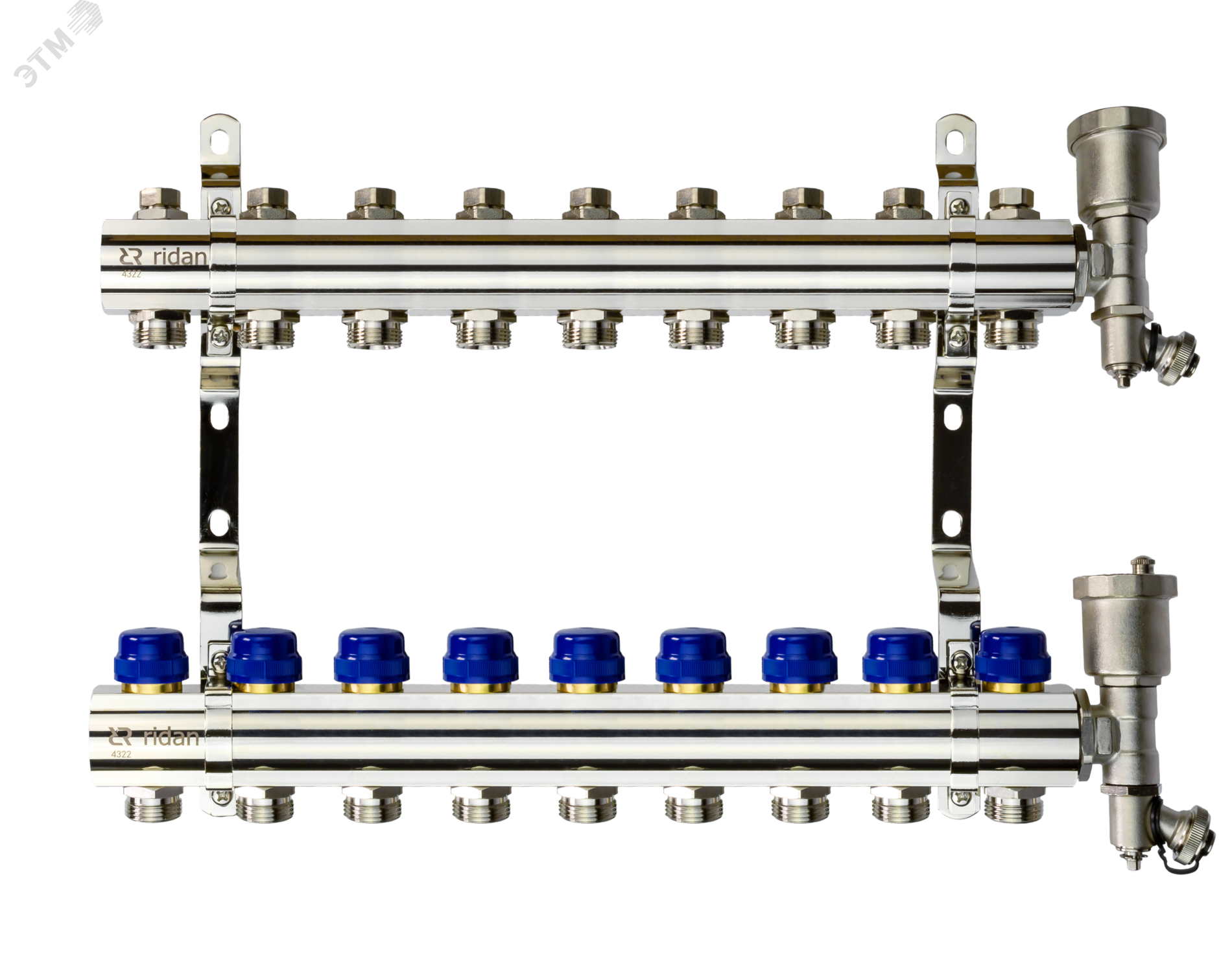 Изображение товара Коллекторная группа FHF-9R set 9 контуров 1'x3/4' c воздухоотводчиками и кронштейнами (шт)