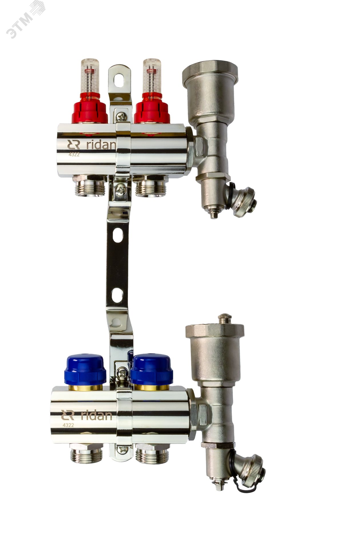 Изображение товара Коллекторная группа FHF-2RF set 2 контура 1'x3/4' с расходомерами, воздухоотводчиками и кронштейнами (шт)