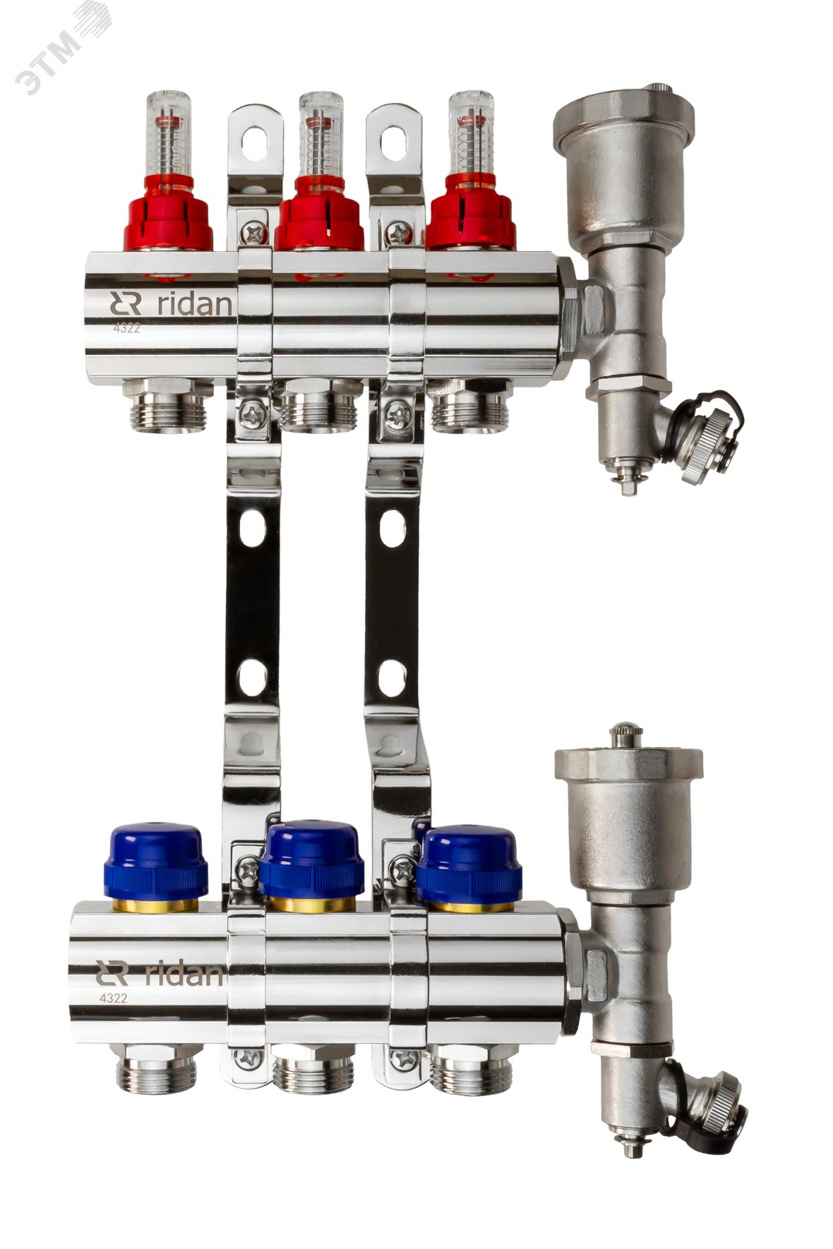 Изображение товара Коллекторная группа FHF-3RF set 3 контура 1'x3/4' с расходомерами, воздухоотводчиками и кронштейнами (шт)