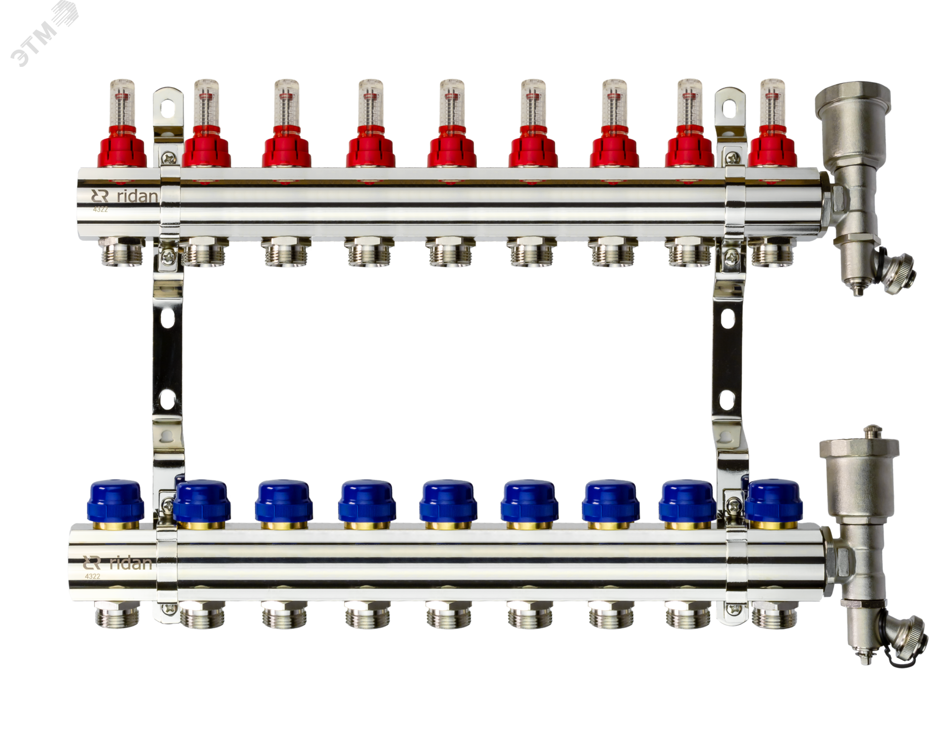 Изображение товара Коллекторная группа FHF-9RF set 9 контуров с расходомерами воздухоотводчиками и кронштейнами