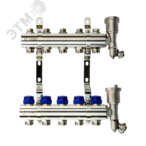 Изображение товара Коллекторная группа FHF-5R set 5 контуров 1'x3/4' c воздухоотводчиками и кронштейнами (шт)