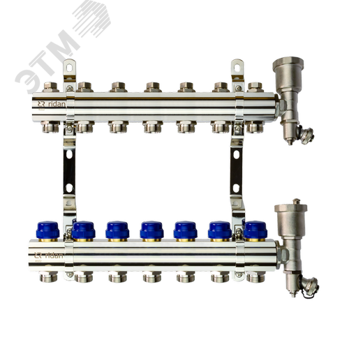 Изображение товара Коллекторная группа FHF-7R set 7 контуров 1'x3/4' c воздухоотводчиками и кронштейнами (шт)