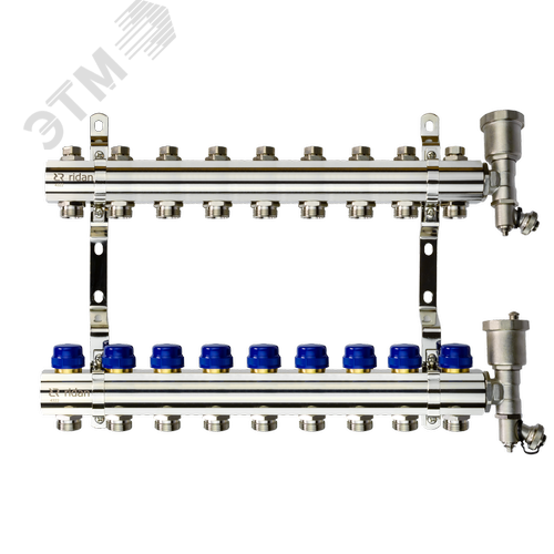 Изображение товара Коллекторная группа FHF-9R set 9 контуров 1'x3/4' c воздухоотводчиками и кронштейнами (шт)