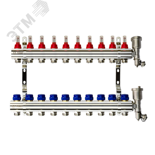 Изображение товара Коллекторная группа FHF-10RF set 10 контуров 1'x3/4' с расходомерами, воздухоотводчиками и кронштейнами (шт)