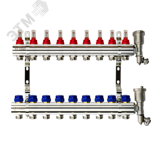 Изображение товара Коллекторная группа FHF-9RF set 9 контуров 1'x3/4' с расходомерами, воздухоотводчиками и кронштейнами (шт)