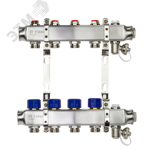Изображение товара Коллекторная группа SSM-4R set 4 контура 1'X3/4' с термостатическими клапанами и кронштейнами (шт)