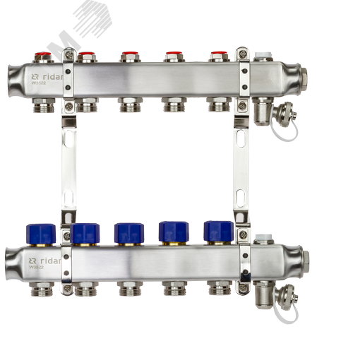 Изображение товара Коллекторная группа SSM-5R set 5 контуров 1'X3/4' с термостатическими клапанами и кронштейнами (шт)