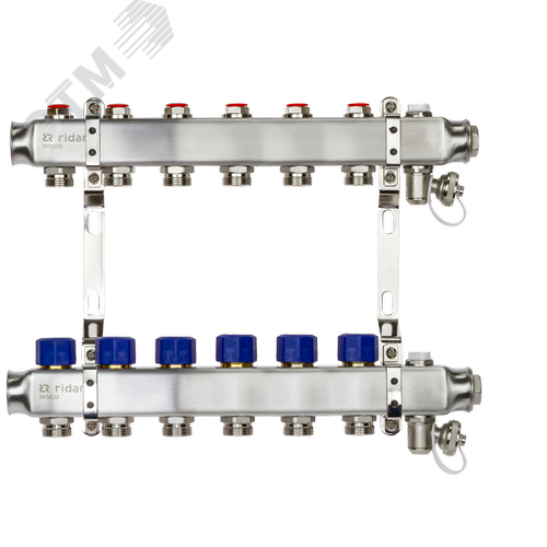 Изображение товара Коллекторная группа SSM-6R set 6 контуров 1'X3/4' с термостатическими клапанами и кронштейнами (шт)
