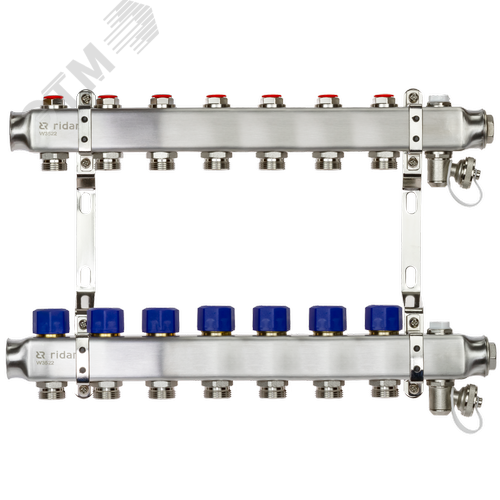 Изображение товара Коллекторная группа SSM-7R set 7 контуров 1'X3/4' с термостатическими клапанами и кронштейнами (шт)