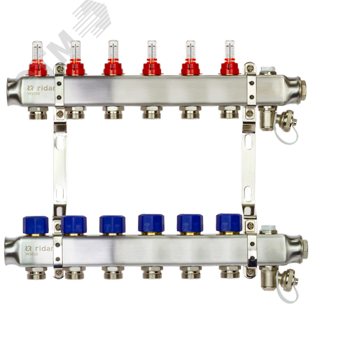 Изображение товара Коллекторная группа SSM-6RF set 6 контуров 1'X3/4' с расходомерами и кронштейнами (шт)