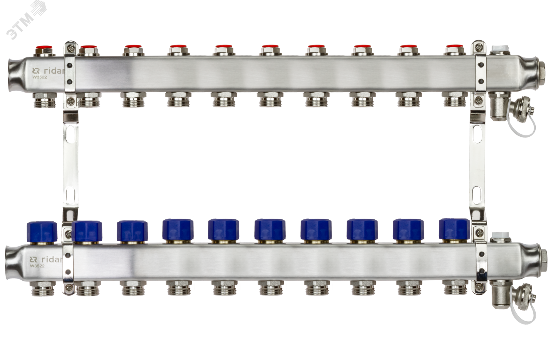 Изображение товара Коллекторная группа SSM-10R set 10 контуров 1'X3/4' с термостатическими клапанами и кронштейнами (шт)