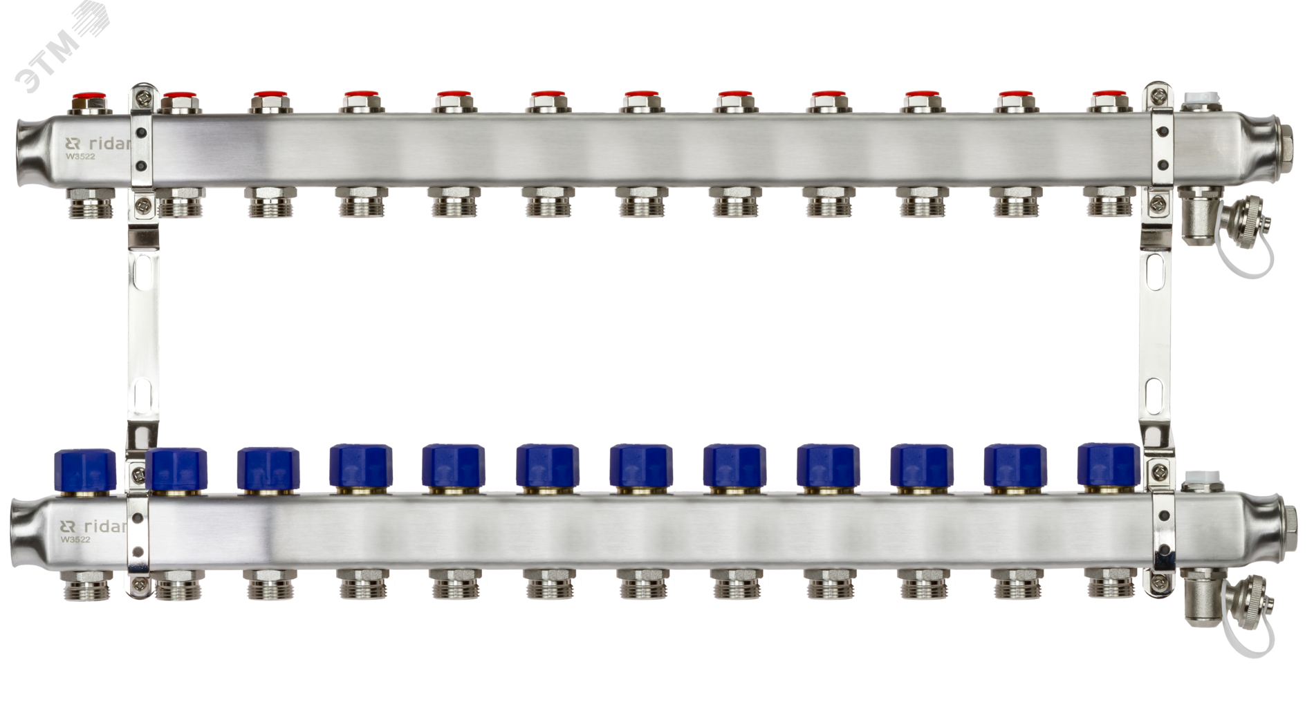 Изображение товара Коллекторная группа SSM-12R set 12 контуров 1'X3/4' с термостатическими клапанами и кронштейнами (шт)