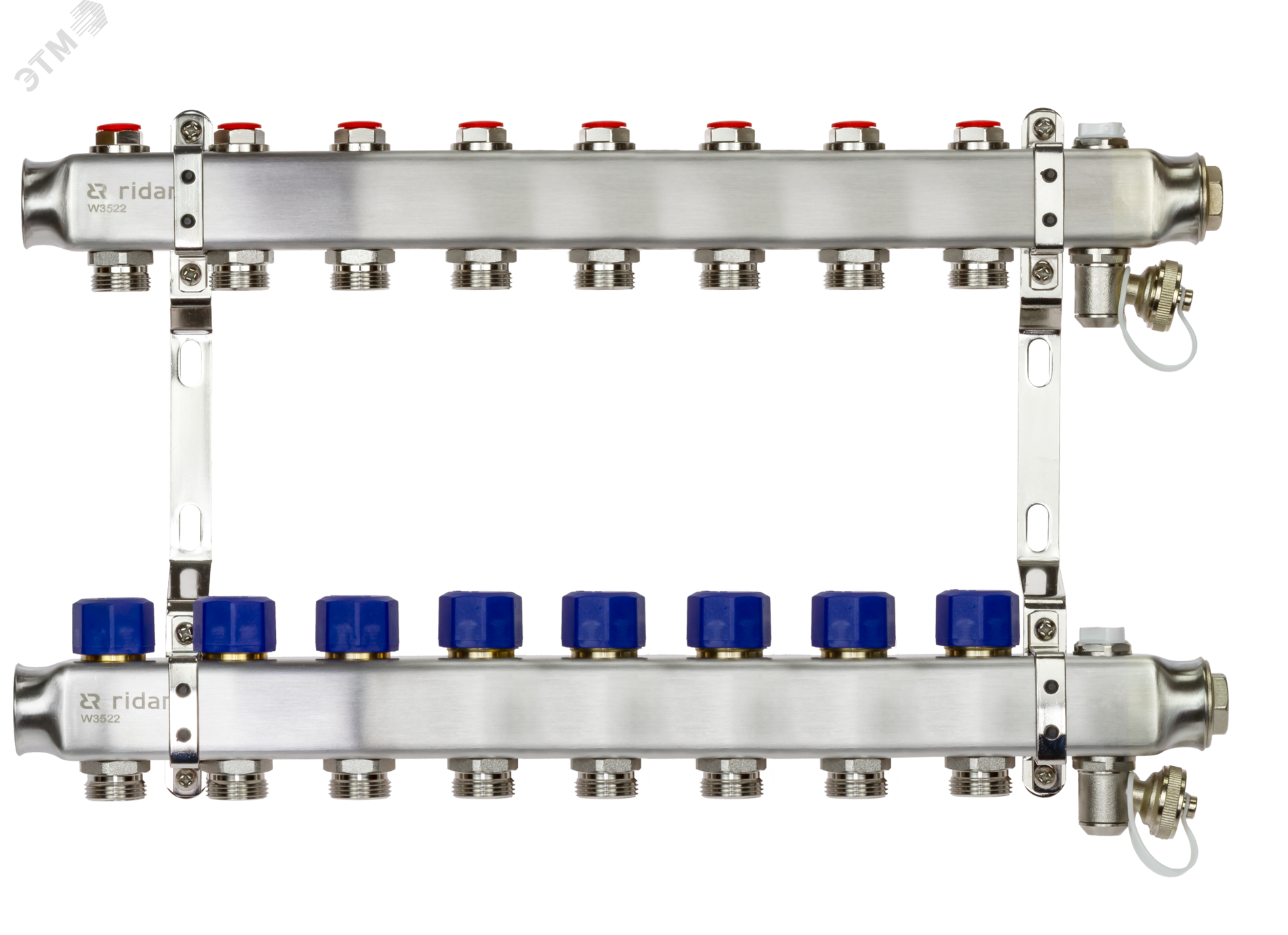 Изображение товара Коллекторная группа SSM-8R set 8 контуров 1'X3/4' с термостатическими клапанами и кронштейнами (шт)