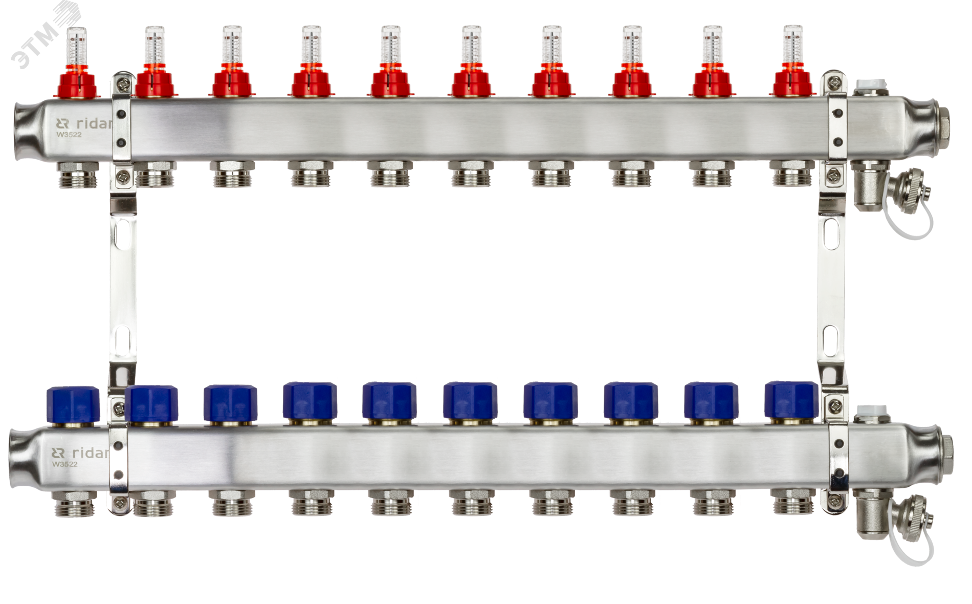 Изображение товара Коллекторная группа SSM-10RF set с расходомерами 10 контуров из нержавеющей стали