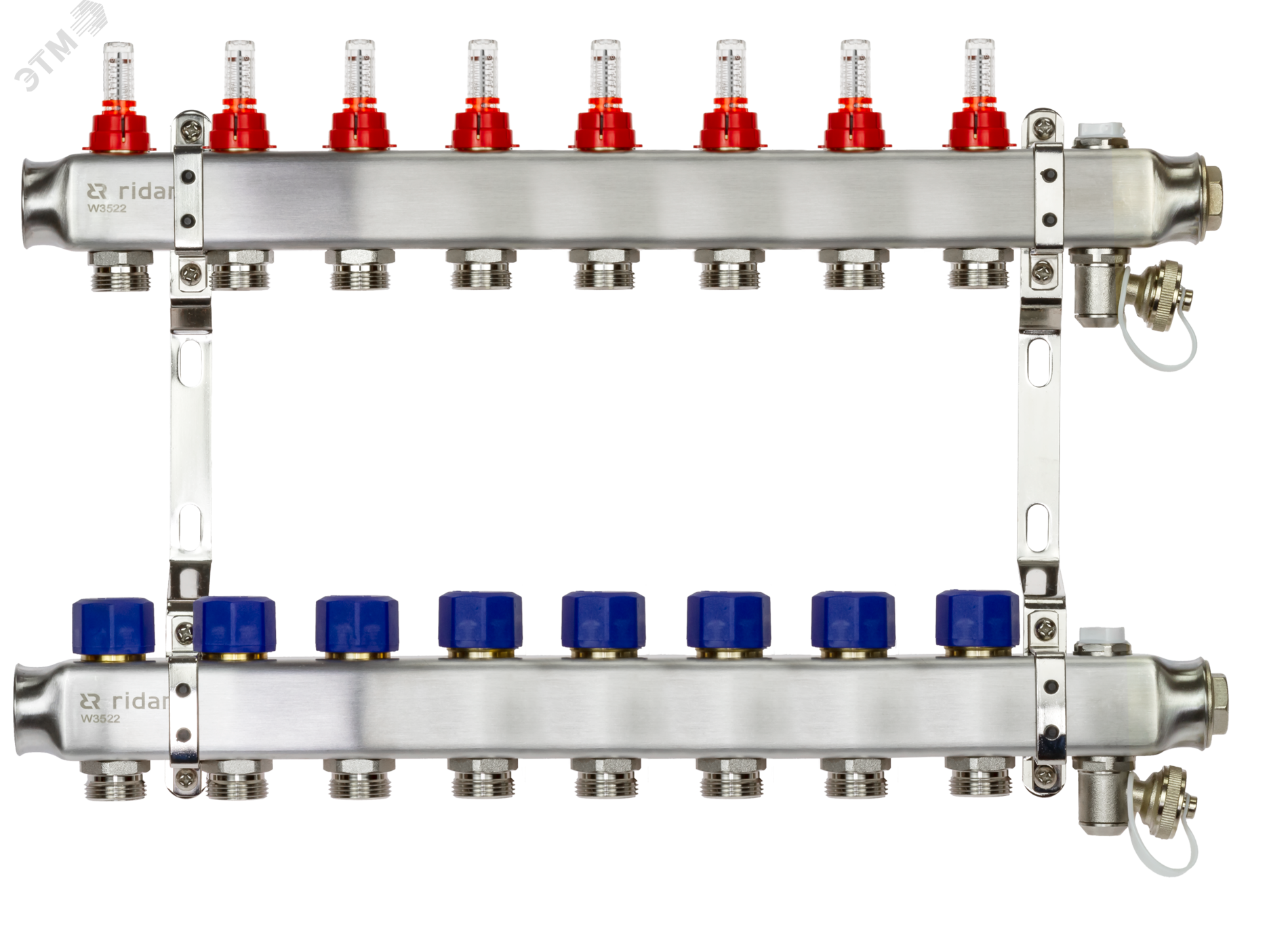 Изображение товара Коллекторная группа SSM-8RF 8 контуров с расходомерами и кронштейнами 1''x3/4''