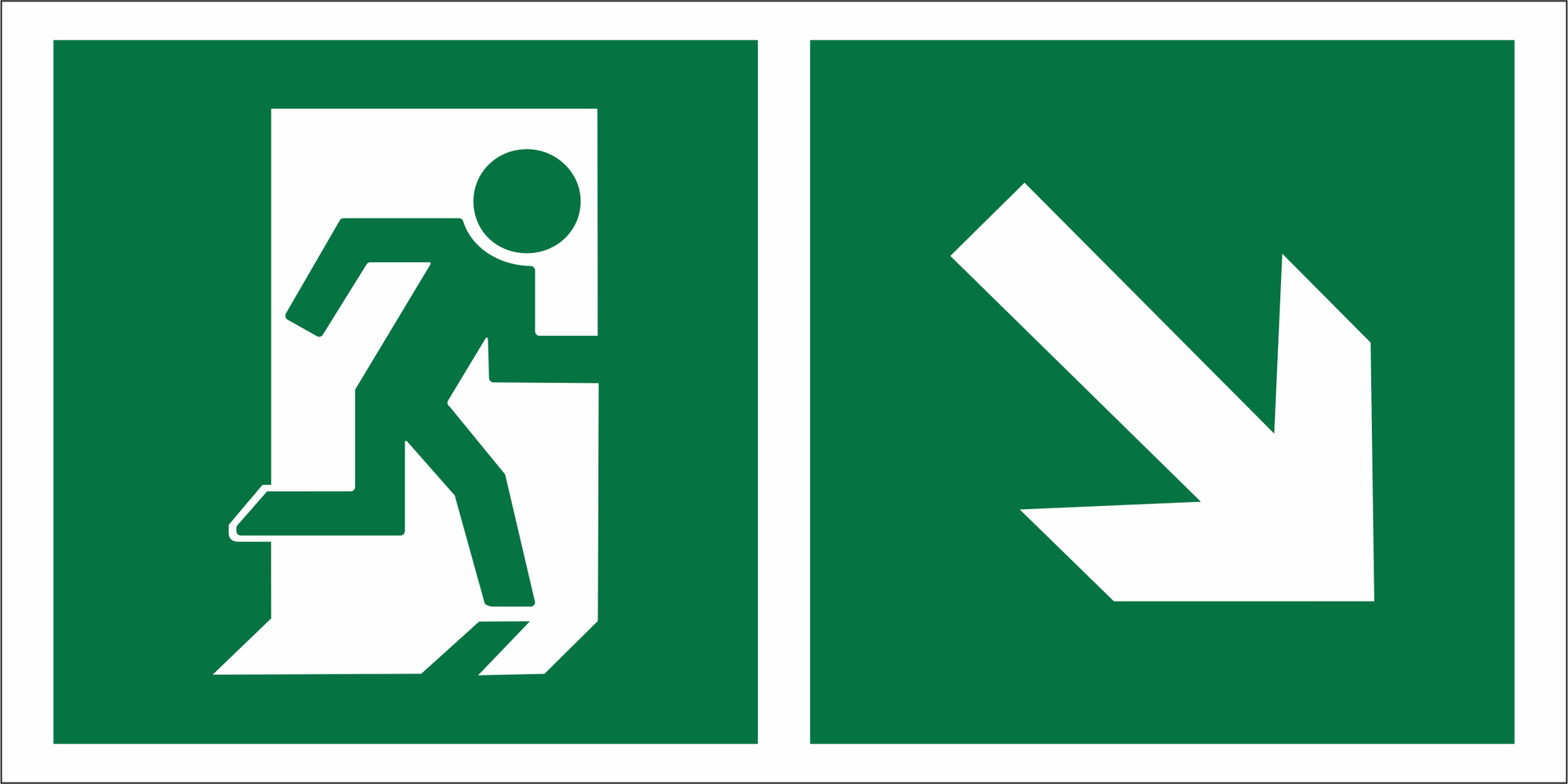 Знак безопасности BL-3015B.E36''Напр. к эвакуационному выходу направо вниз''