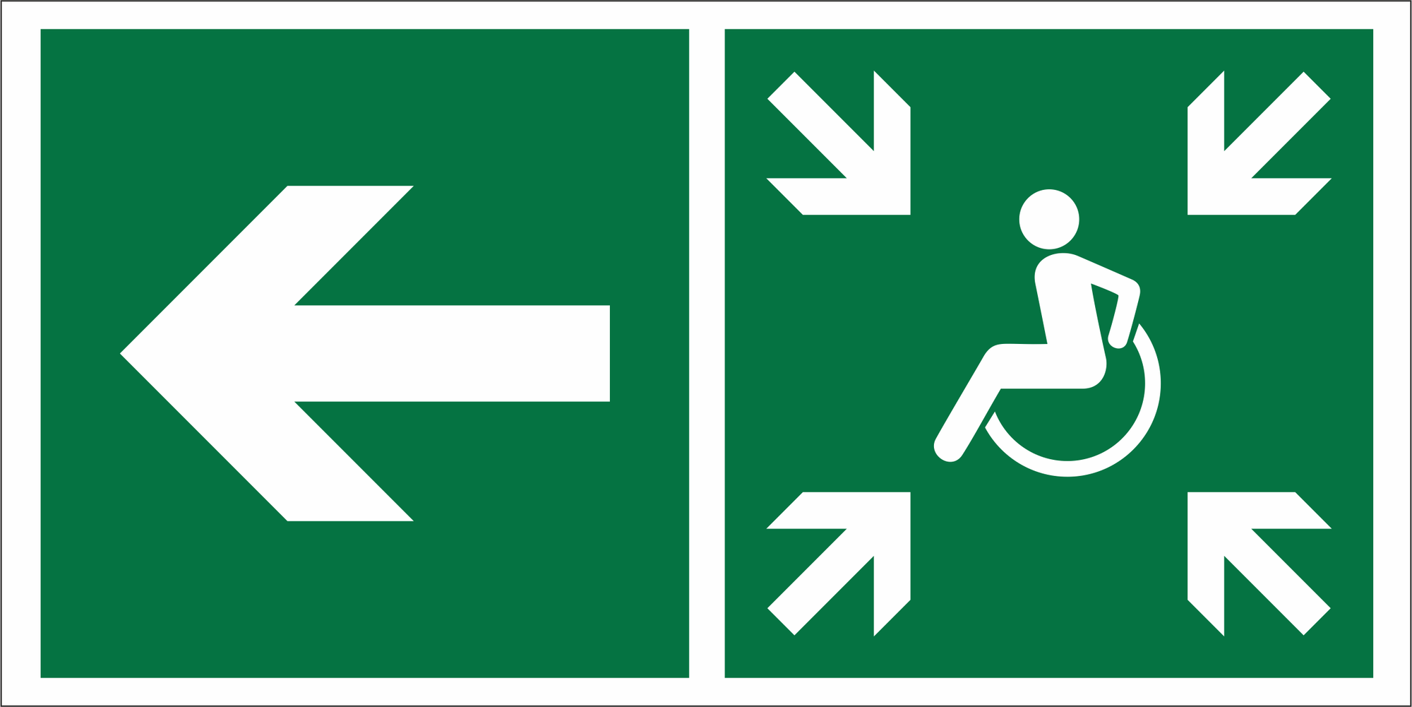 Знак безопасности NPU-3015.E75''Напр. движ. к пункту сбора(безоп.зоне)МГН налево''