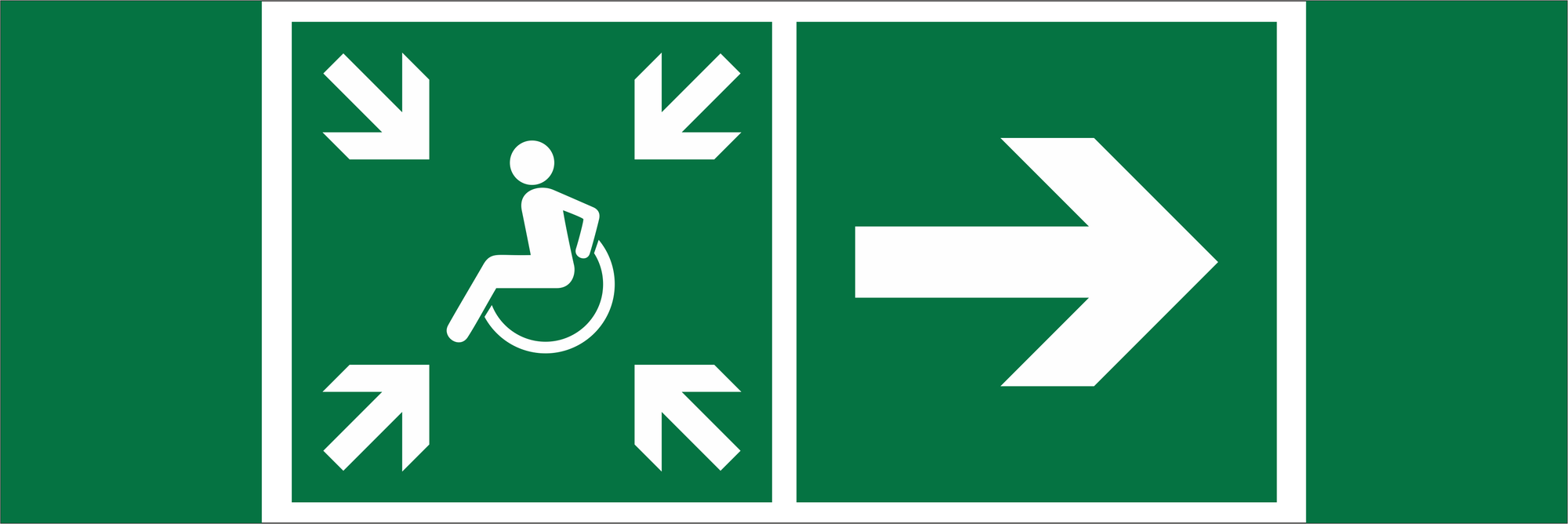 Знак безопасности NPU-3413.E76''Напр.движ. к пункту сбора(безоп.зоне)МГН направо''