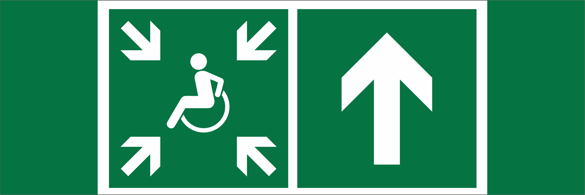 Знак безопасности NPU-3413.E77''Напр.движ. к пункту сбора(безоп.зоне)МГН прямо''