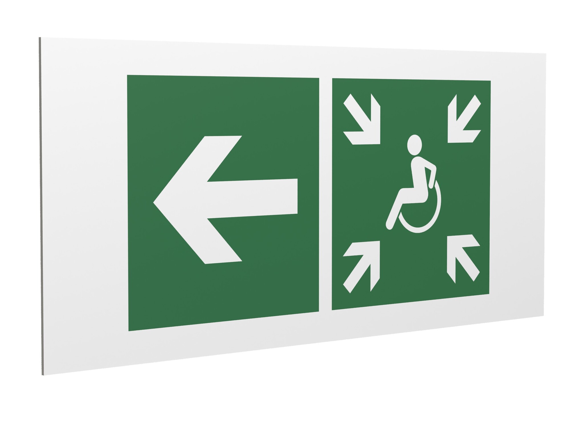 Знак безопасности PS-36164.E75''Напр. движ. к пункту сбора(безоп.зоне)МГН налево''