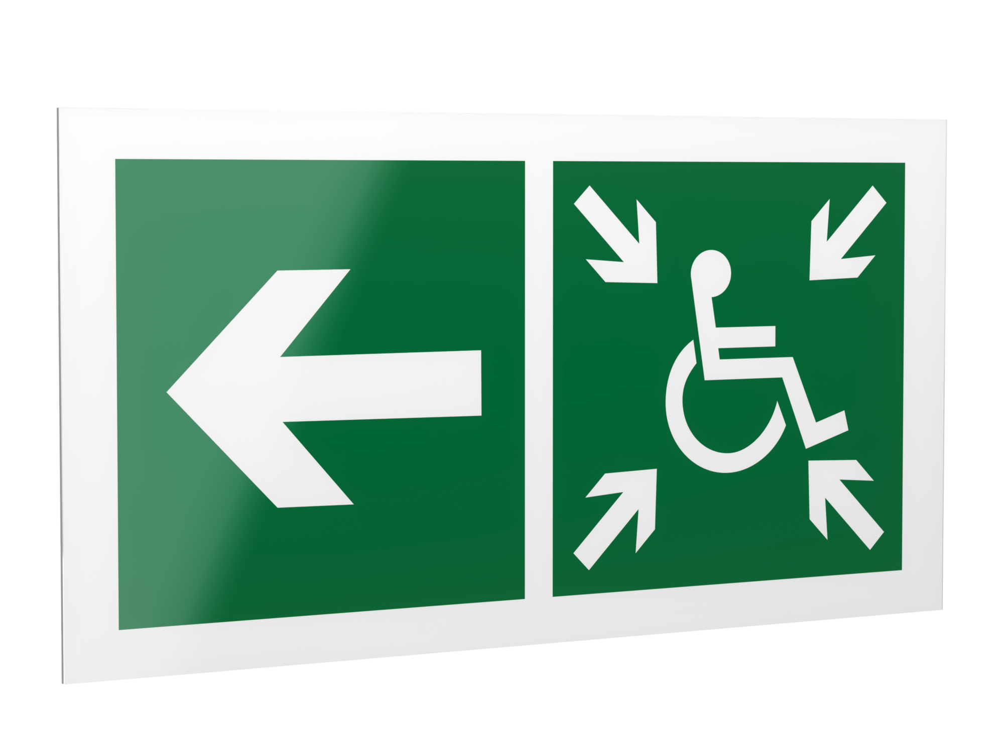 Знак безопасности PS-42226.E75''Напр. движ. к пункту сбора(безоп.зоне)МГН налево''