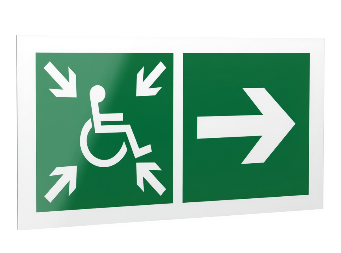 Знак безопасности PP-40205.E76''Напр.движ. к пункту сбора(безоп.зоне)МГН направо''