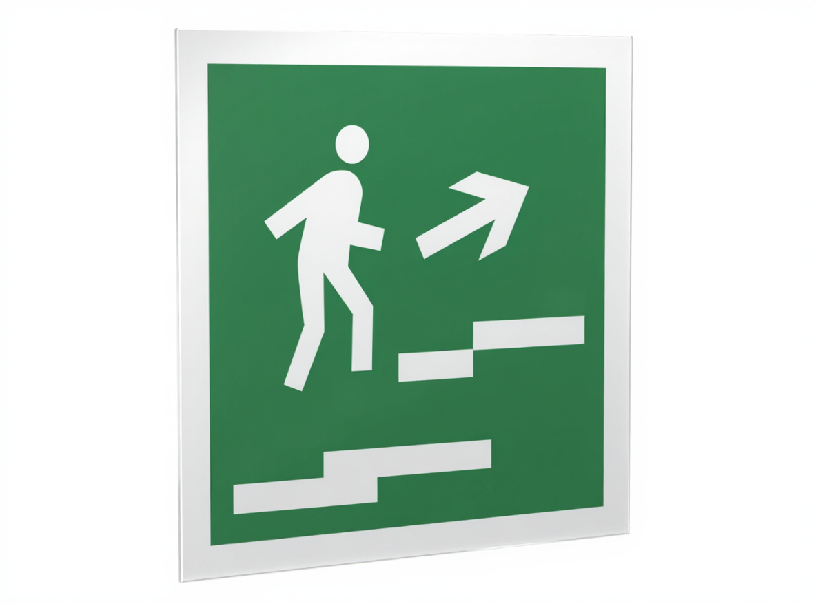 Знак безопасности PS-15164.E15''Напр. к эвакуац. выходу по лестн. вверх (прав.)''