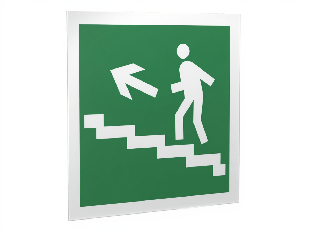 Знак безопасности PS-15164.E16''Напр. к эвакуац. выходу по лестн. вверх (лев.)''