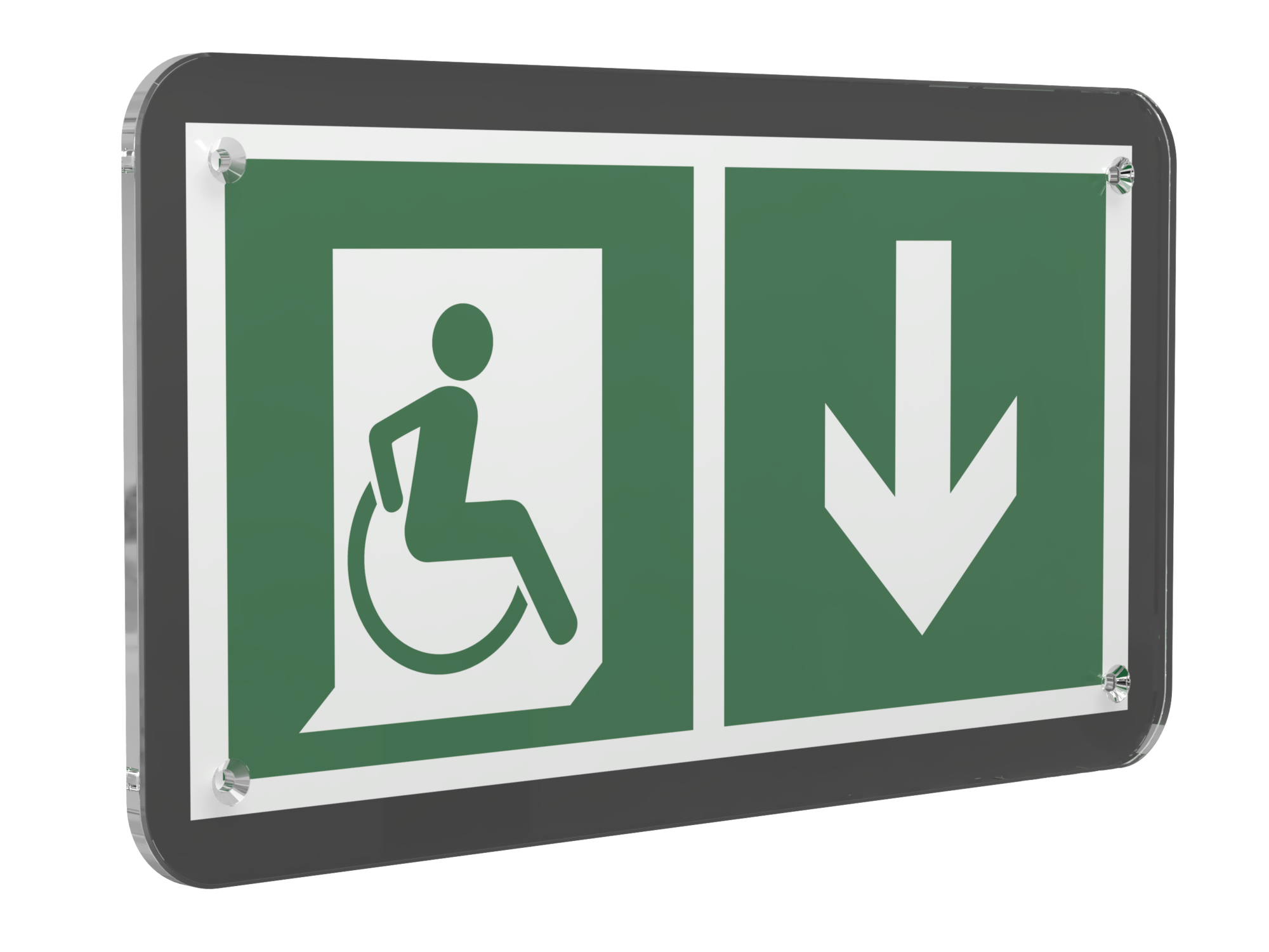 Знак безопасности PS-33186-Black.E70''Указ. двери эвак.. выхода (прав.) для МГН''